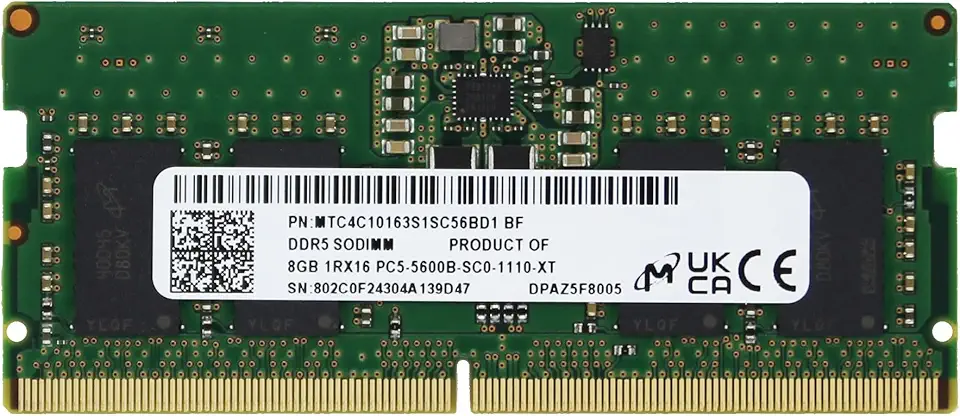 Microfone (Micron) Original 8GB (1x8GB) DDR5 5600MHz PC5-44800 SODIMM Sem buffer Não-ECC 1Rx16 CL46 1.1v MTC4C10163S1SC56BD1 Notebook Laptop RAM Módulo de Atualização Adamanta