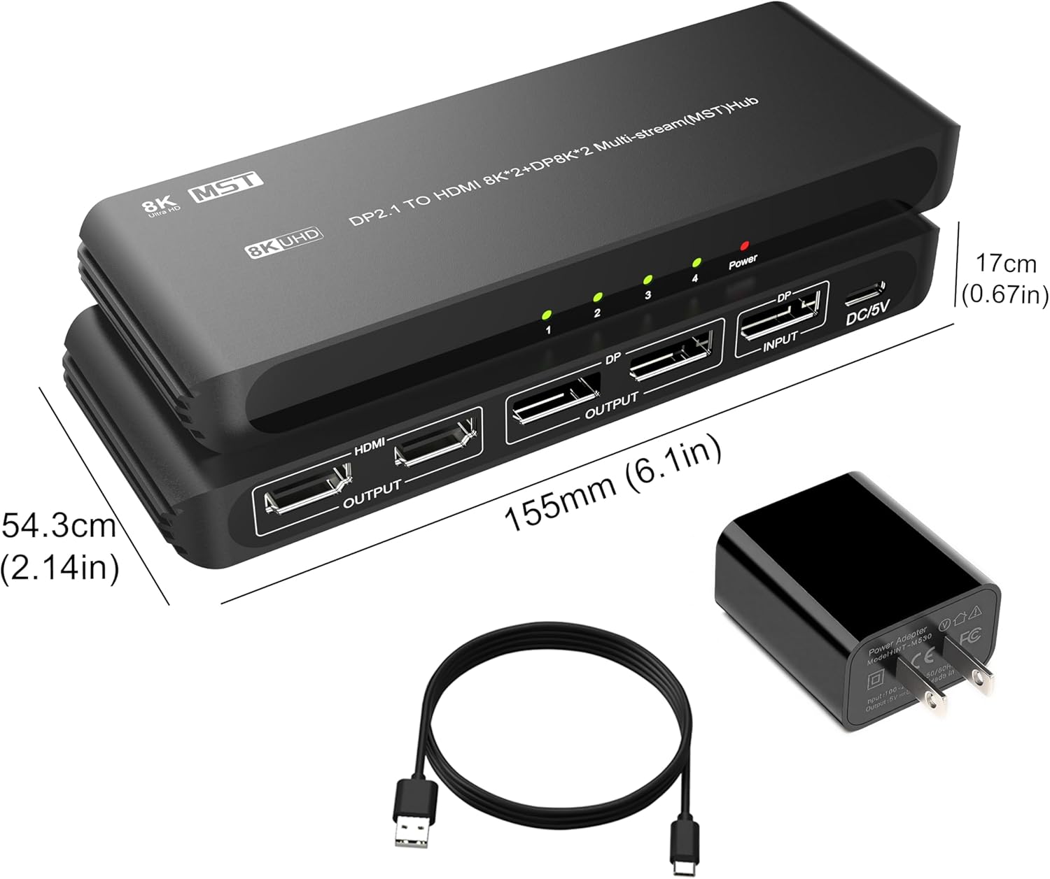 DisplayPort to Dual HDMI with Dual DP Adapter, 8K@60Hz HDMI Splitter Extended Display 1 in 4 Out DisplayPort MST Hub for Multiple Monitor, Compatible with Computer, Graphic Card, PC