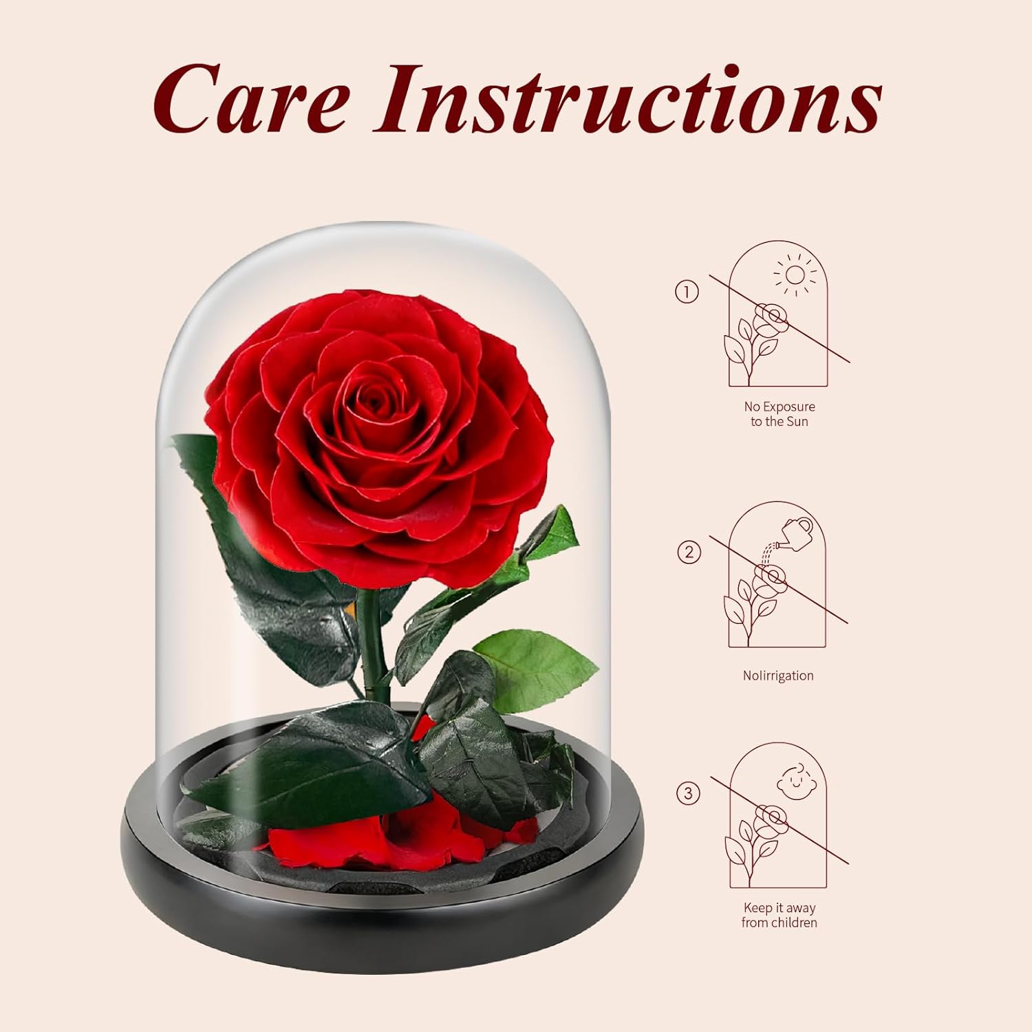Preserved Rose in Glass Dome, Medium Forever Forever Gift, Flowers for Delivery, Long Lasting Eternal Flower Rose Gifts for Women Mom Wife Girlfriend Grandma