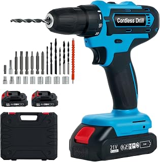 Cordless Drill Driver Set, 21V Electric Power Drills Set Household Hand Tool Kit w/ 2 Batteries