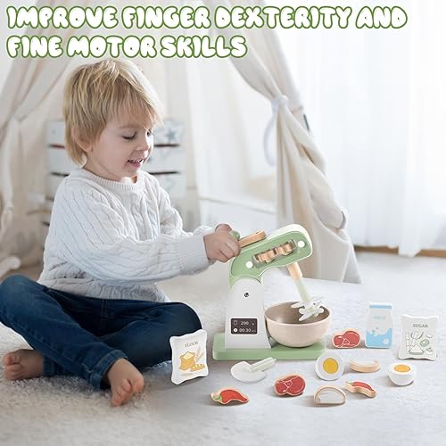 Miniatura 8 de GAGAKU Mezclador de juguete de madera para niños, accesorios de cocina, juegos de comida de juguete para niños a partir de 3 años