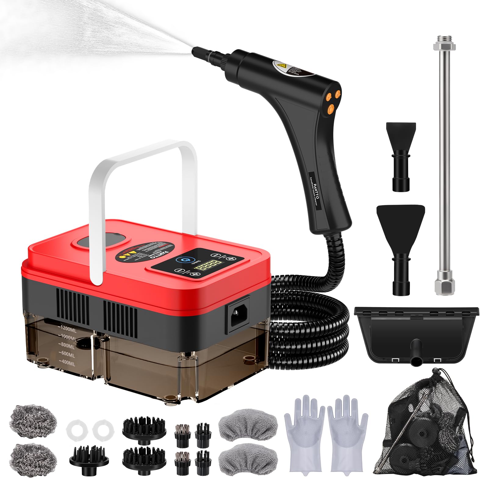 PAHTTO Nettoyeur Vapeur à Main, 1800W, 1,2L, 15s, Rouge