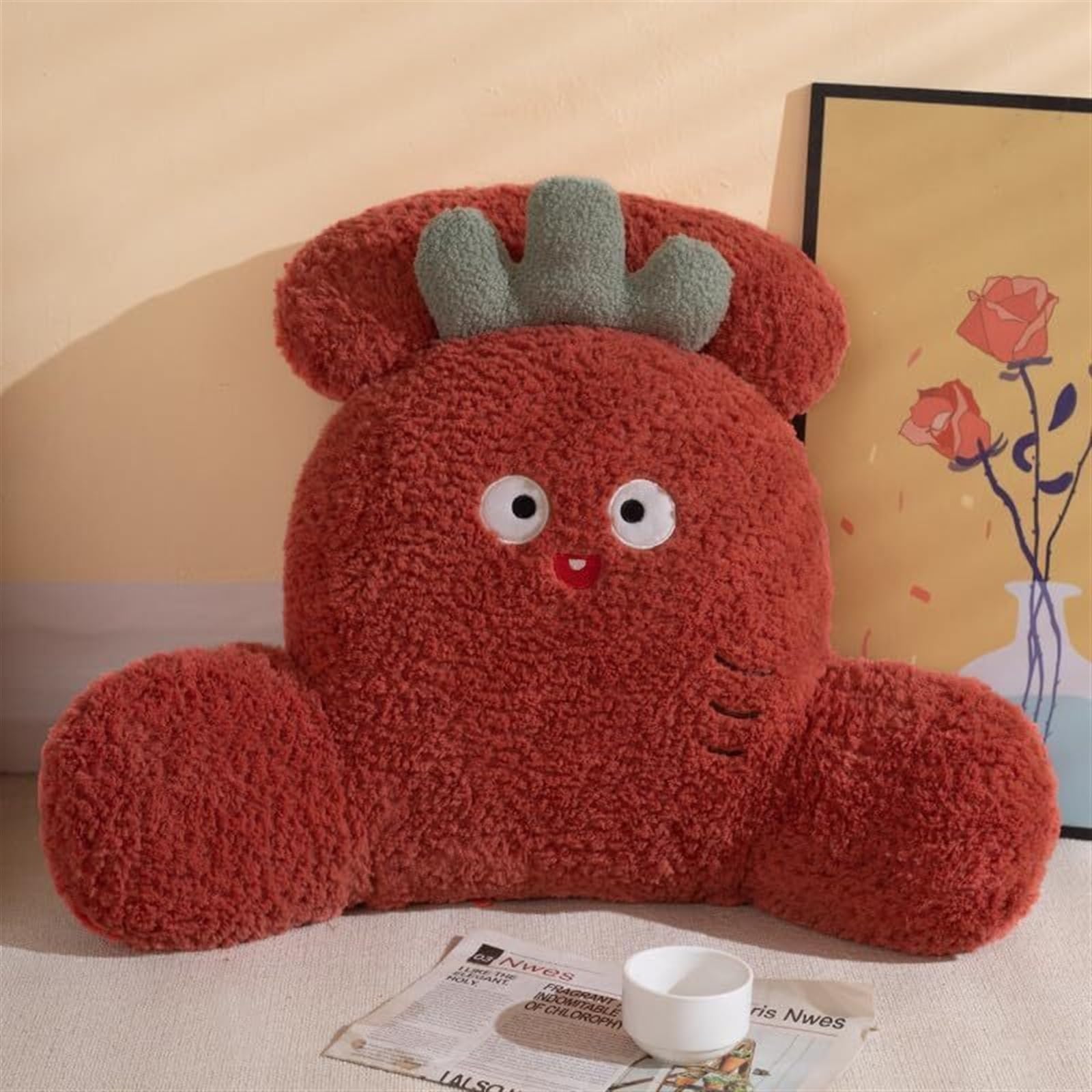 MYXJX back support cushion, Pillow Cartoon Plush Back Support Cushion For Sofa Chair Backrest Waist Cushions(Red)