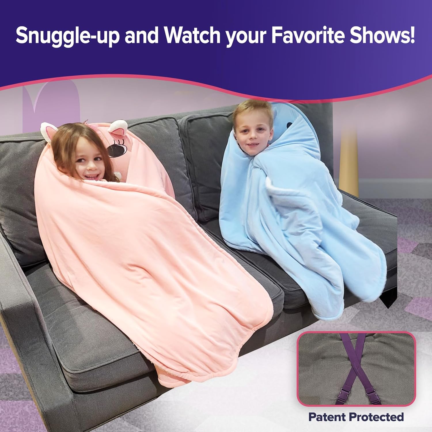 Couch and Chair Blanket by Snuggleback Kids with Cute Animal Shapes for Boys and Girls, Sherpa Fleece Wings, Adjustable Straps and Snaps for Children (Pink Pony)