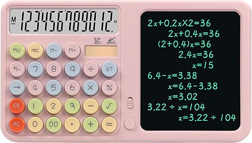 Miniatura 8 de Calculadoras de escritorio con tableta de escritura bloc de notas, calculadora de oficina de botón grande de 12 dígitos, herramienta matemática
