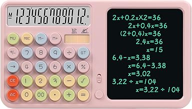Calculators Desktop with Notepad Writing Tablet,12 Digit Large Button Office Calculator, – Solar & Battery Powered Math Tool with Large Display for Office, Business & Study,School & Home (Pink)