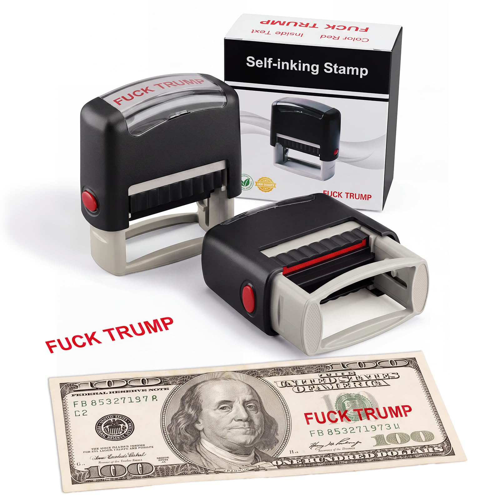 View 1 of 1 Pack Fuck Trump Stamp - Self Inking Red Ink Stamp for Money, Office Supplies, Election Party Decorations, Novelty Gift, Anti Trump Merchandise, Funny Political Office Supply, Red