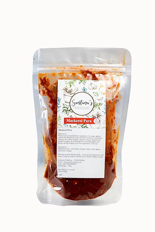 Santana's Home Made Traditional Goan Natural Fresh Mackerel Para Fish Spicy Pickle Taste Of Goa 250g