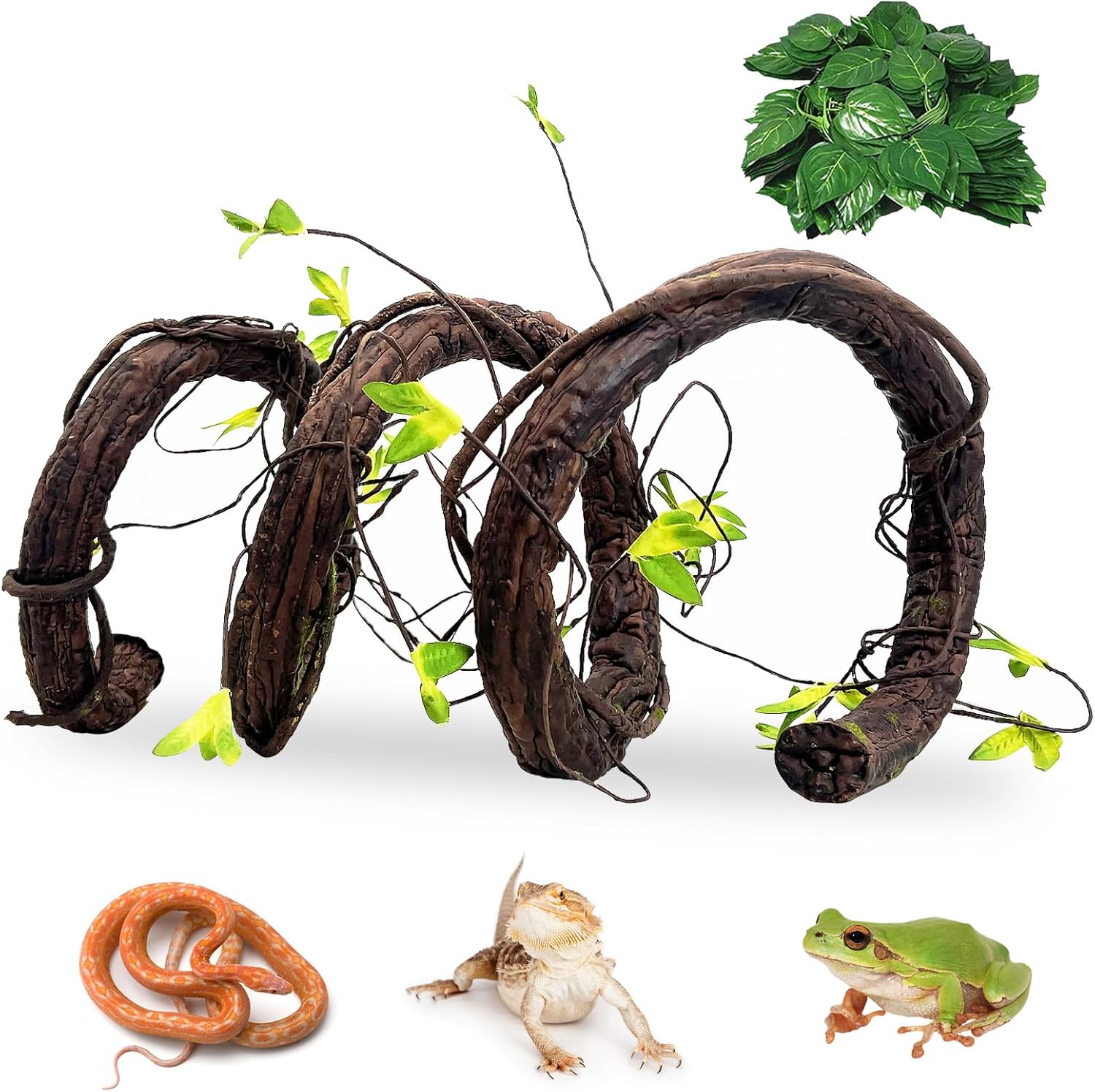 VCEPJH Extra Large Reptile Vines Thick Terrarium Plants 78 Inches Long Flexible Climbing Branch with Leaves Snake Tank Accessories Greenery Habitat Decor for Bearded Dragon Chameleon Gecko Lizard