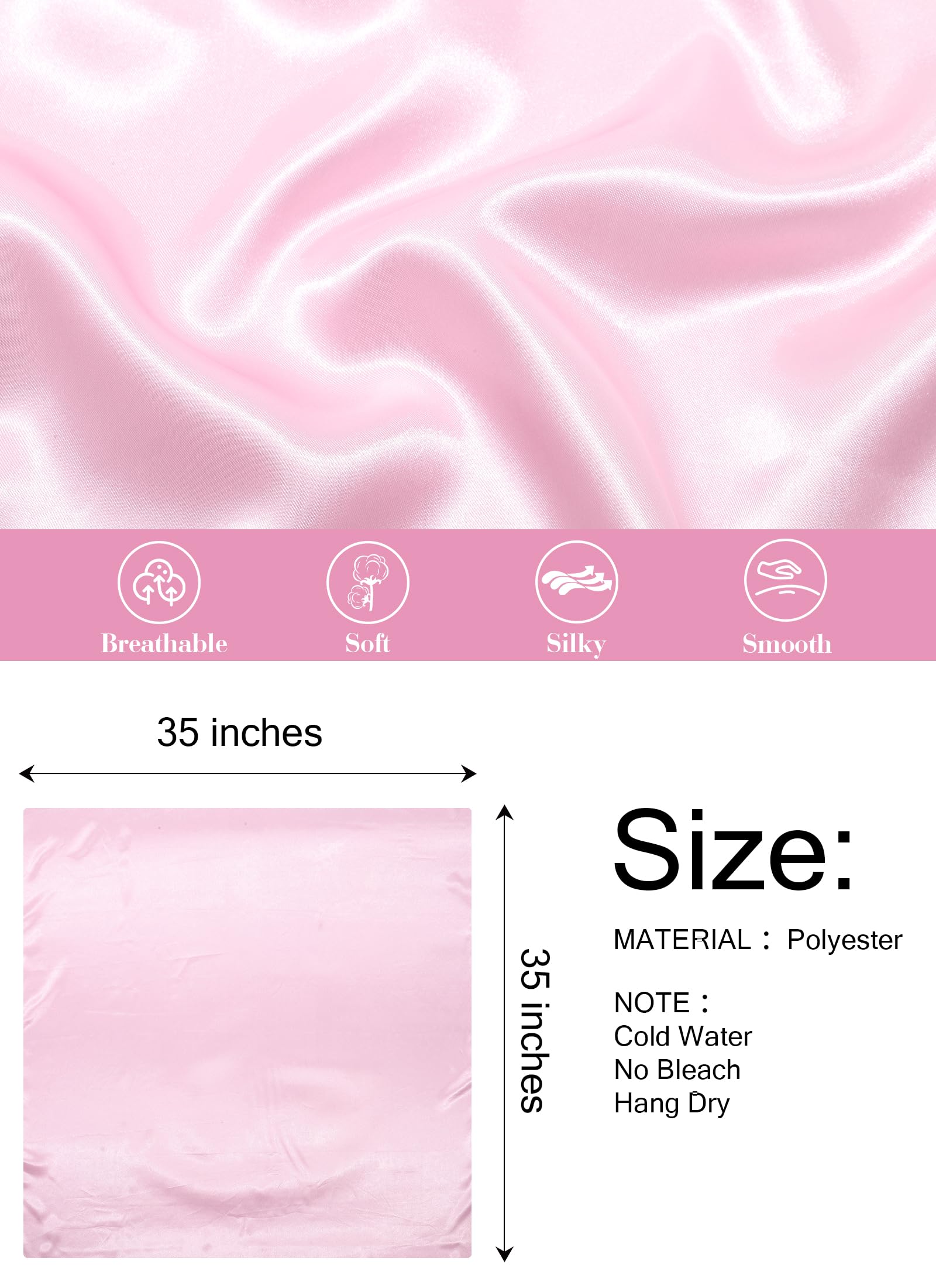 Bufanda grande de 35 pulgadas para la cabeza para mujer, bufanda de satén para la cabeza, 2 unidades, bufanda cuadrada de seda para el cabello, bufanda para el cuello, Rosa+rosa claro 2