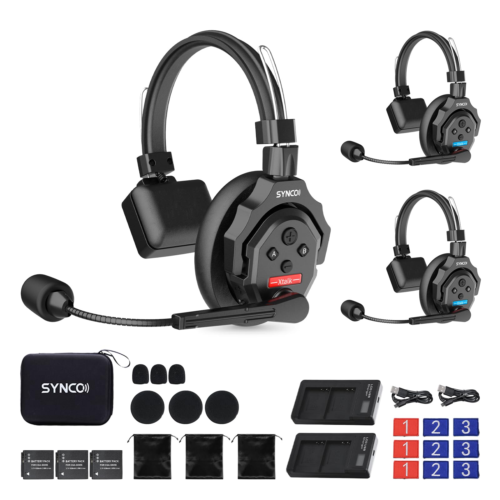 SYNCO XTALK X3 Wireless Intercom Headsets, 3-Person Communication Headset
