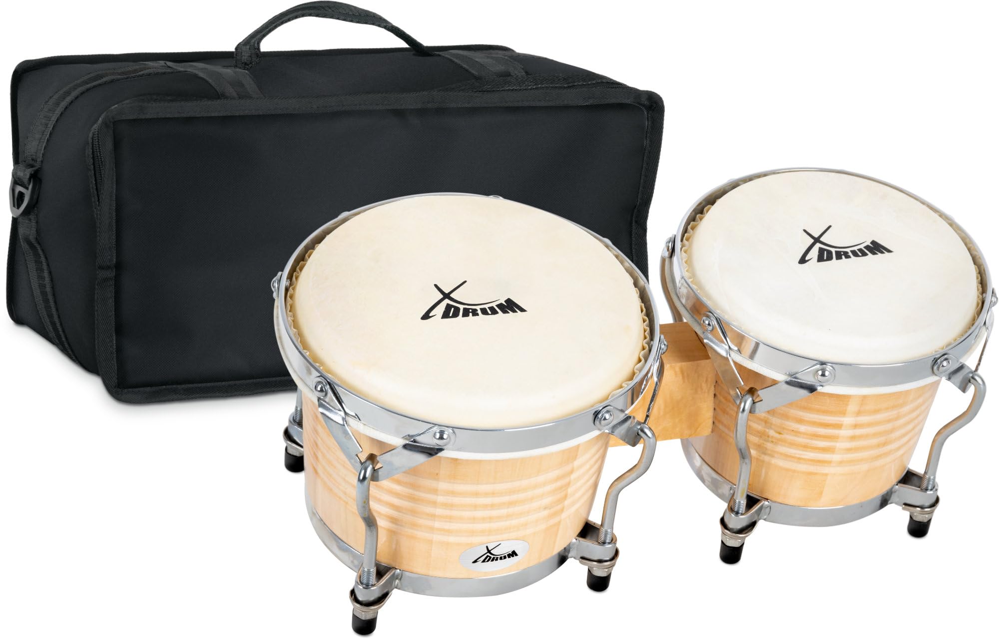 Set XDrum Bongos Pro Nature avec Housse Bongo Incluse, 5" (17 cm) et 7 | 2 tambours (« macho » et « hembra »), Tailles des bongos: 6, 5" (17 cm) et 7, 5" (20 cm), Peaux naturelles, Bois: bouleau