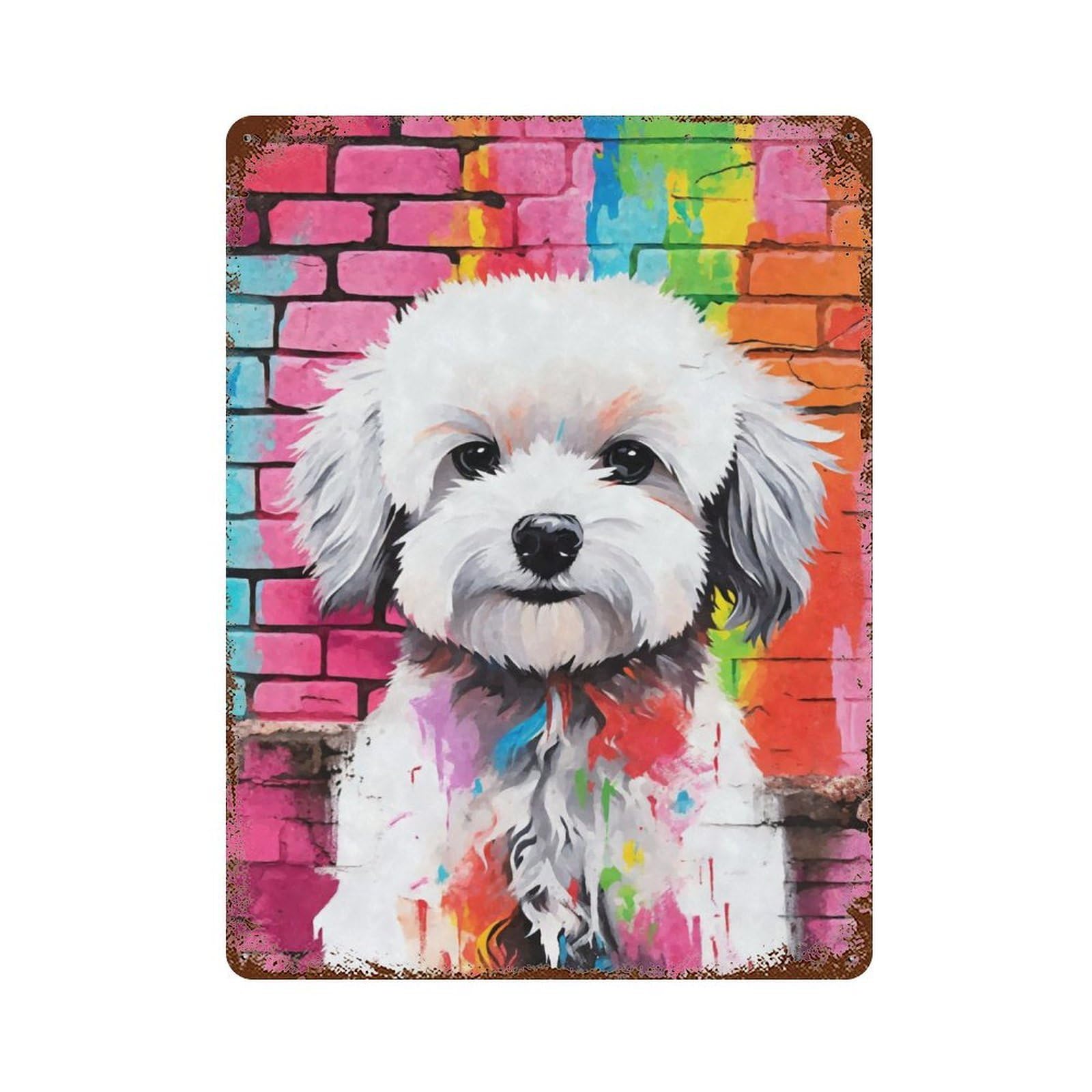 Vintage Rust Metal Sign Maltese Dog Graffiti 15.7"x11.8", Decorative Metal Wall Art for Basement, Hobby Room And Garage Decor