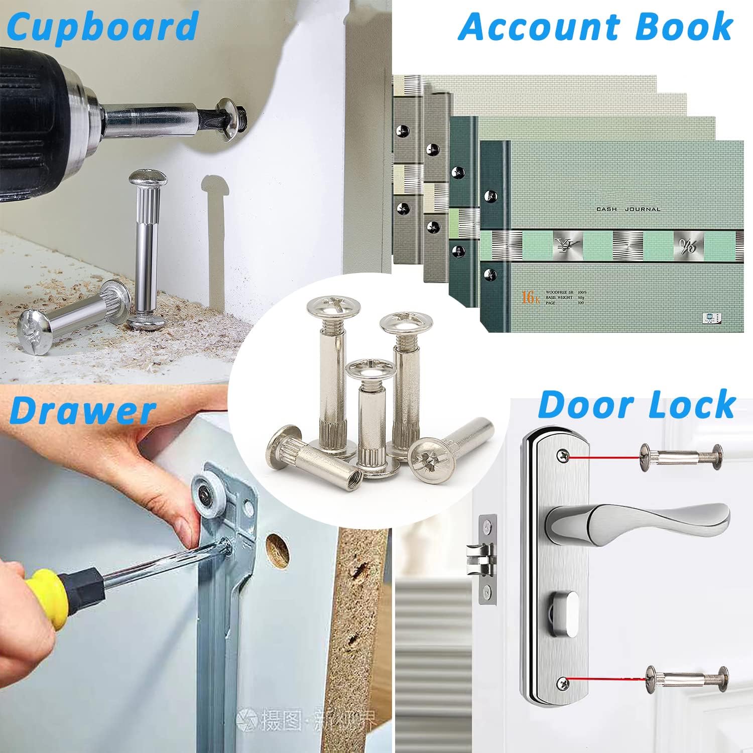 100 Pcs(50 Sets) M4/M6(16/25/35mm) Connecting Screws Bolts Furniture Fastener Binding Screws Bolts for Frames Cupboard Cabinet Wood Boards - Image 4