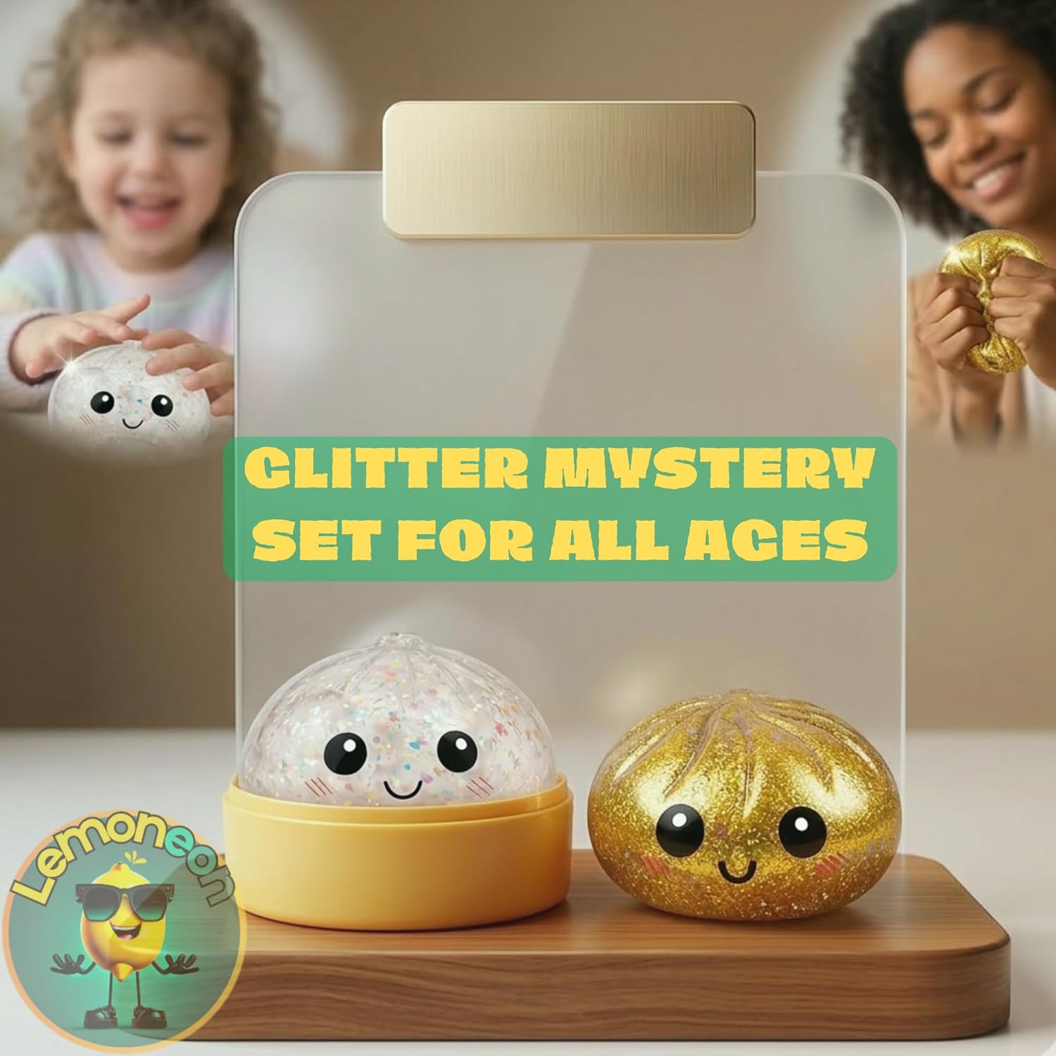 Glitter Dumpling Squishy Mystery Box 2 Pcs - 2026 Upgraded Dumplings Squishes for Adults Teens Squeeze Easter Basket Stuffers & Stocking Stuff Smiling White and Gold