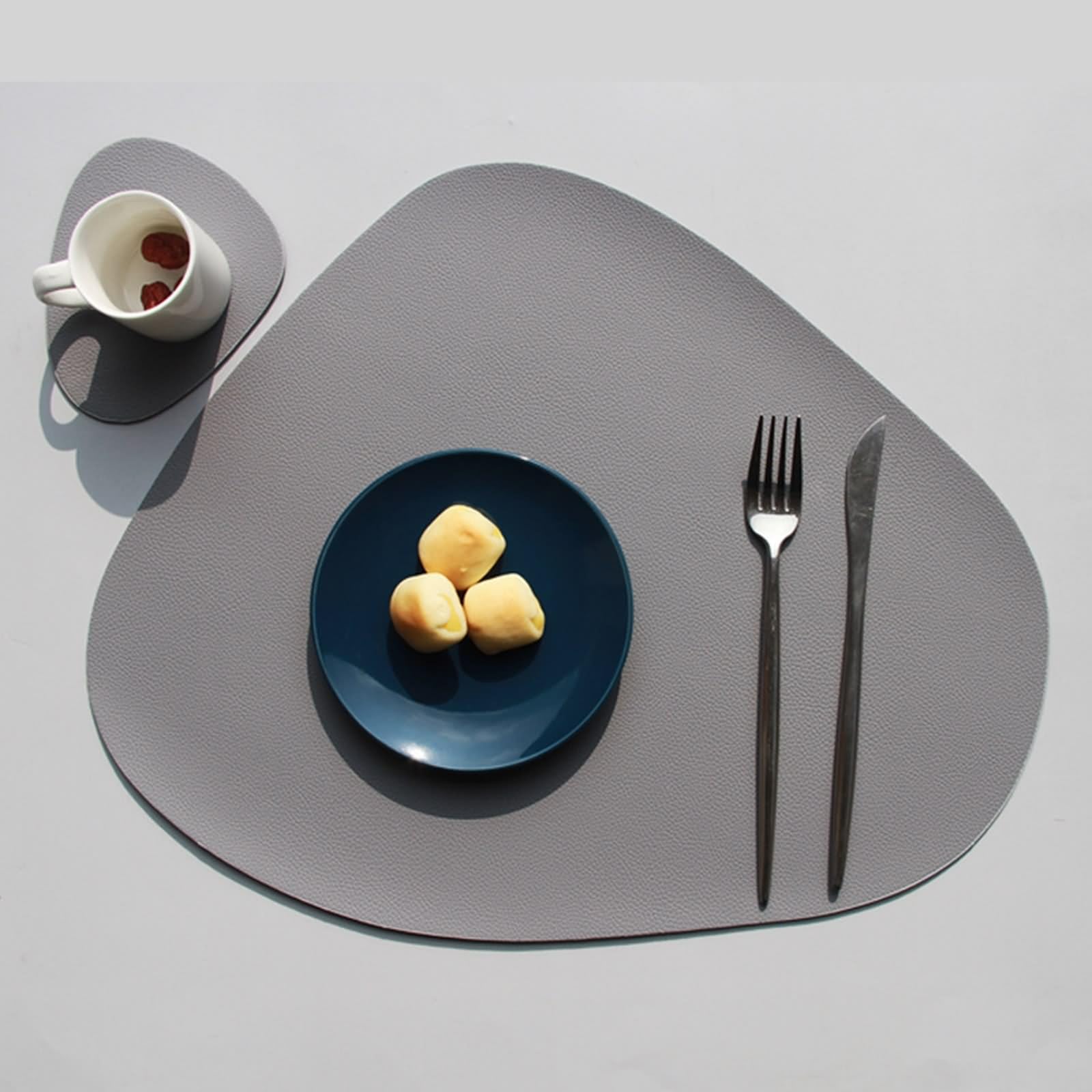 Tischset Modern 6er Set, Platzset Grau 36.8x45cm Einfarbig mit Untersetzer Leder für Küche Restaurant Speisetisch