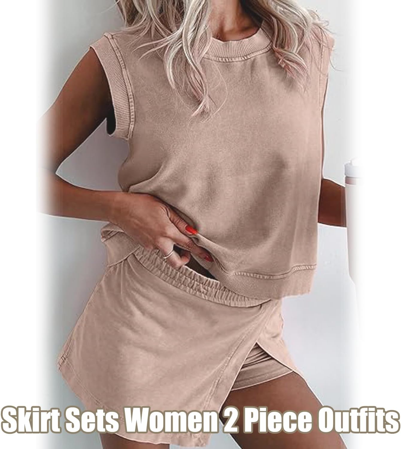 Skort Sets Women 2 Piece Outfits, Summer Casual Side Split Athletic, Vacation Short Lounge Sets