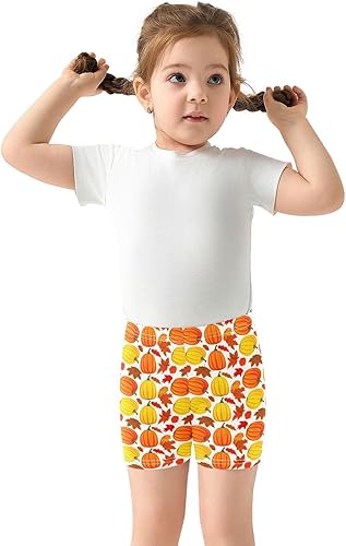 Pumpkin Maple Fall White Girls Bike Shorts Toddler Soft Cotton Under Dress Cartwheel Shorts(Multi-pumpkin Maple Fall White,6 Years)