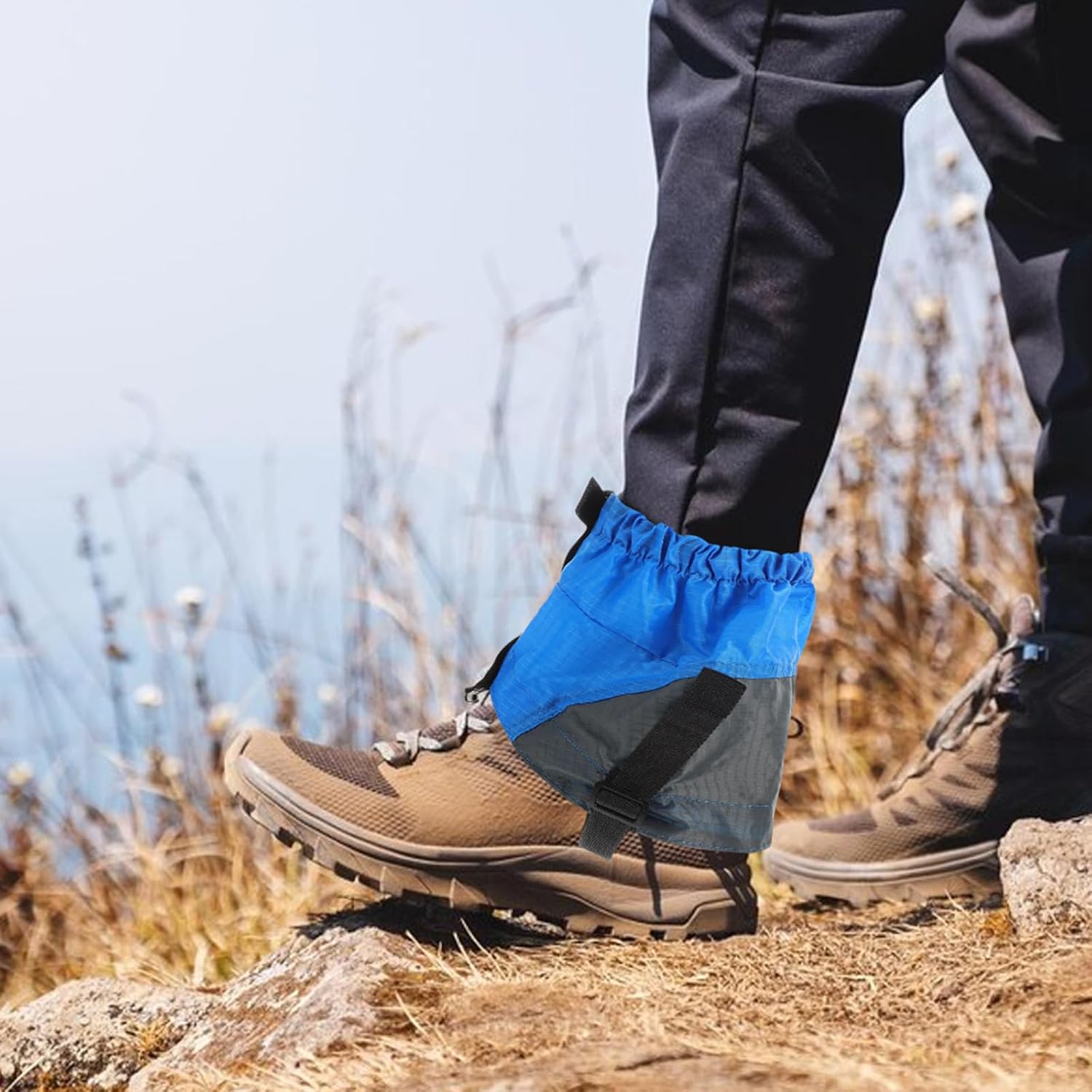 Outdoor Sandproof Shoe Covers Lightweight Sturdy Hiking Gaiters for Men and Women, Short Protective Foot Covers for Trail Running, Blue