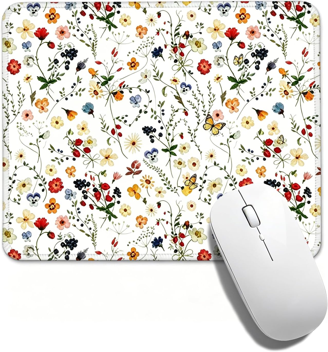 Watercolor Wildflower Butterfly Mouse Pad, Boho Floral Decor Gift