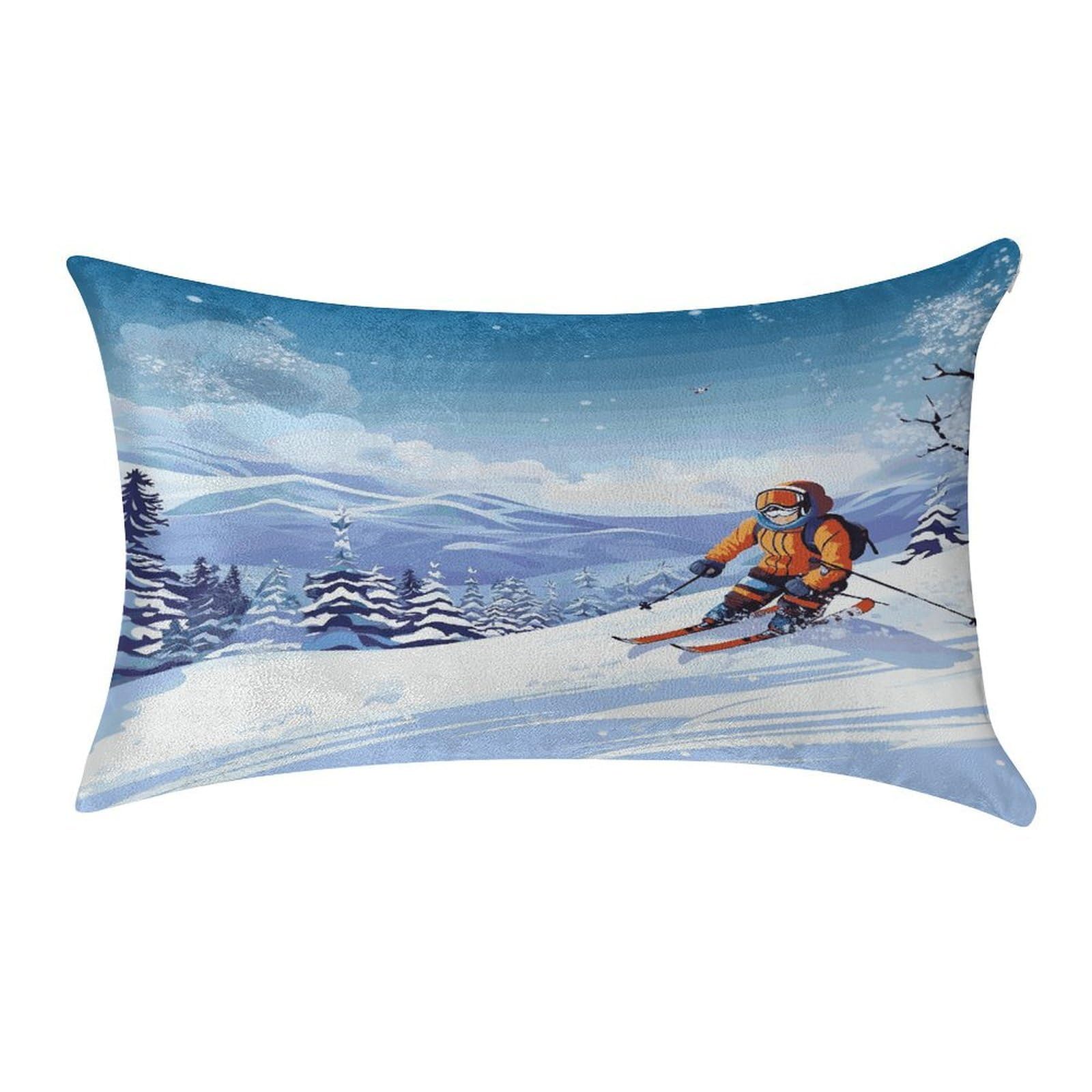 LDGSUPH Winter Skiing Velvet Throw Pillow Covers Cozy Pillow Shams Pillowcases Detachable Pillow Cases Soft Cushion Cover with Zipper for Sofa Car Bed Pillow Protectors 12 "×20 "