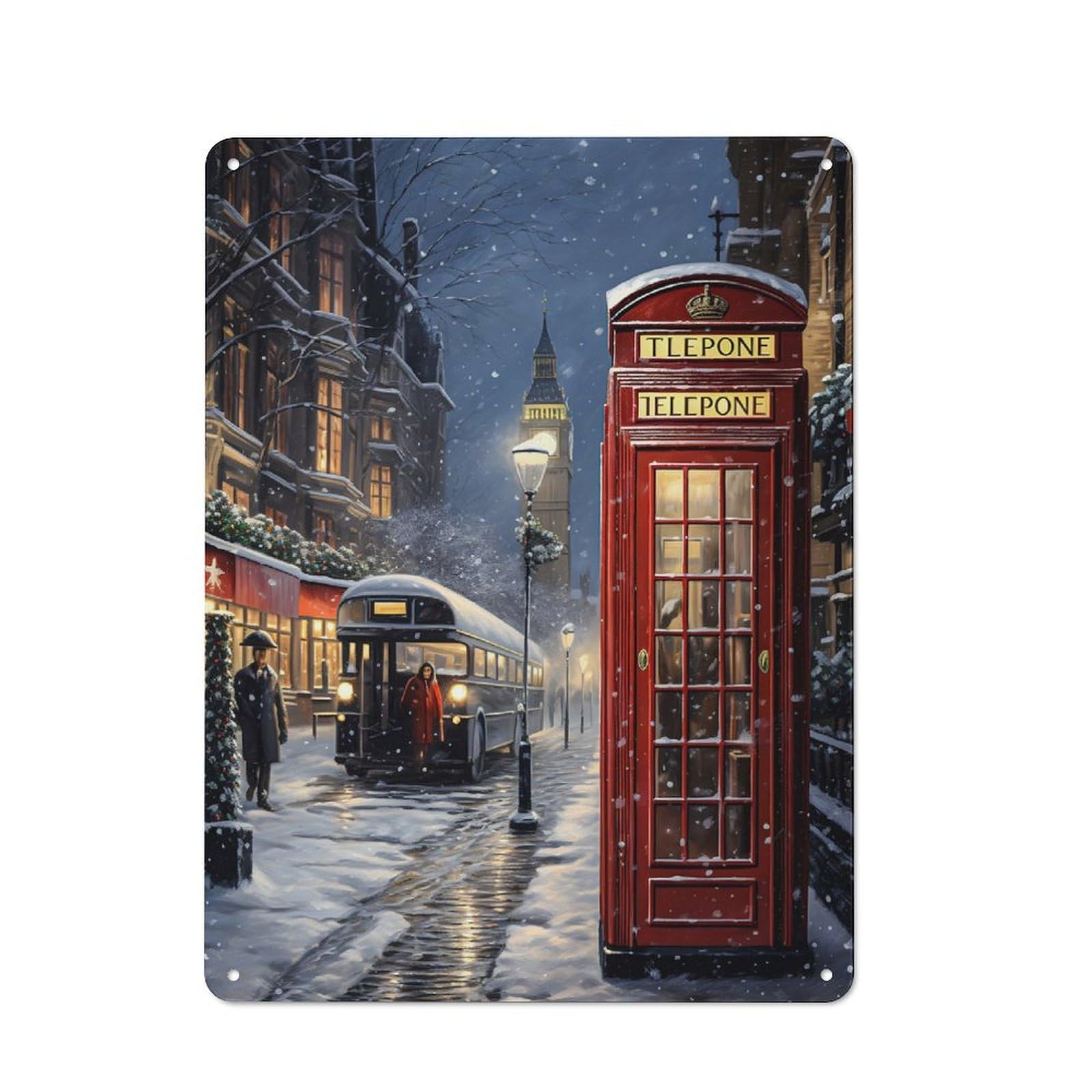 Junmoney Snowy London Call Metal Plaque 40X30cm With For Garage Wall, Retro Decor, For Garage Decor Collectors Refreshing A Room In Autumn