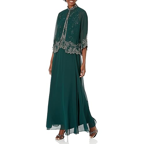 J Kara Women's Size Beaded Jacket Dress Plus