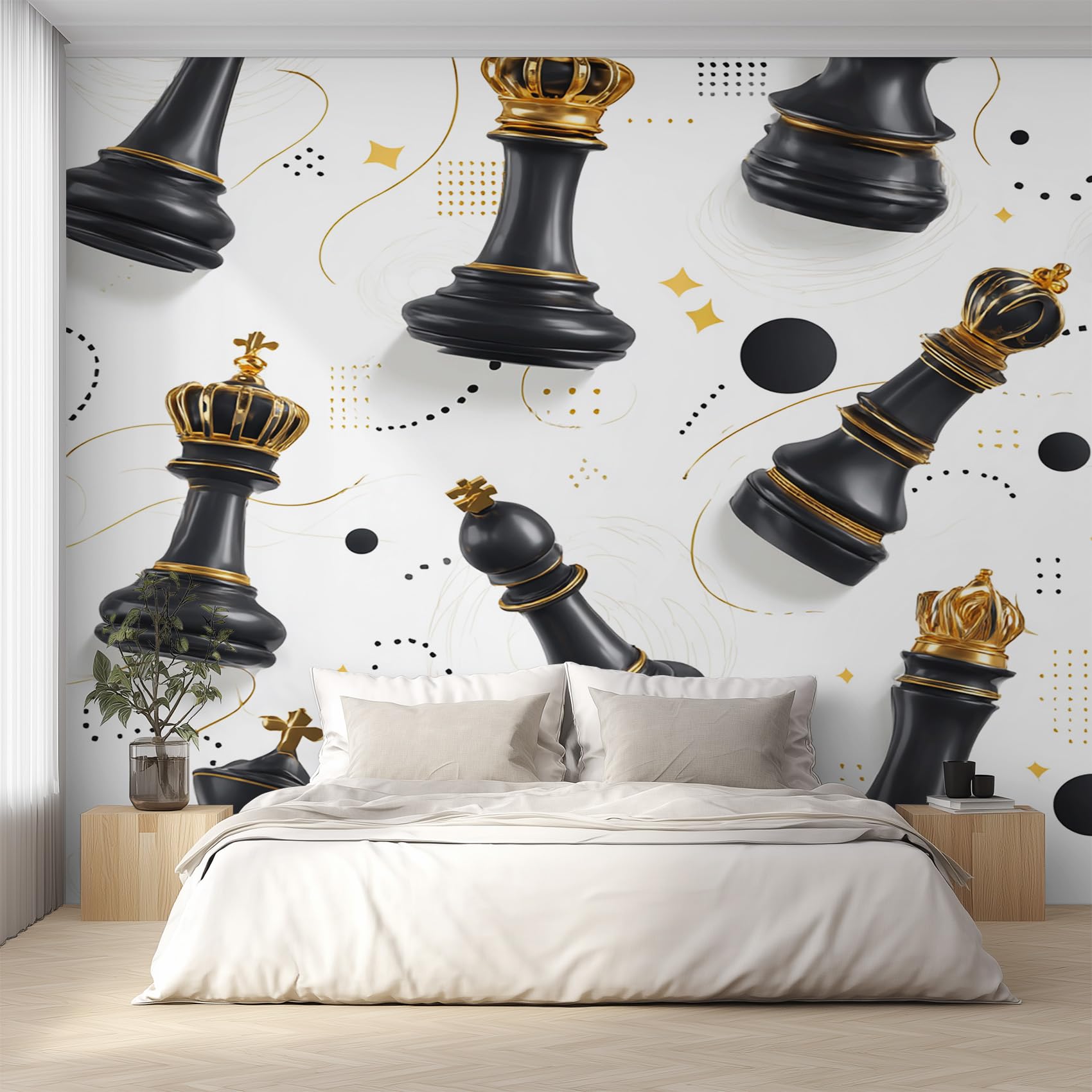 Chess Wallpaper for Living Room, Kids Boys Chessboard Wall Mural for Bedroom 350x256 cm, Non-Woven Photo Wallpaper, Home Decor D&O106