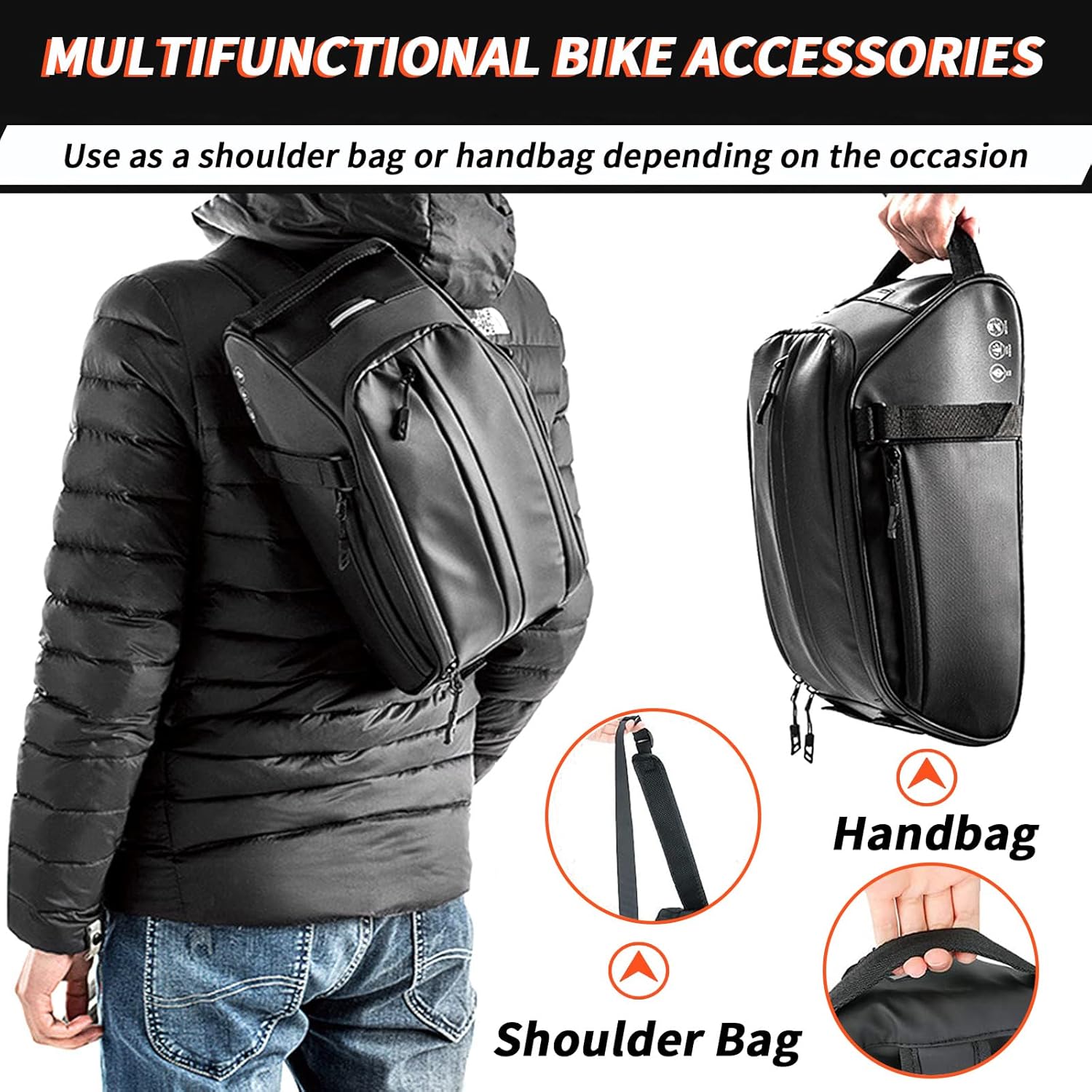 ZIMFANQI Bike Rear Bag Reflective,Water Resistant Bicycle Pannier Rack Bag Cargo Trunk Storage Cycling Carrier Chest Bag,8L Capacity with Multi Pocket Taillight Loop,Shoulder Strap for Outdoor