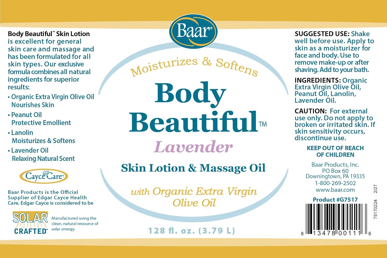Body Beautiful Lavender Massage Oil and Skin Lotion, Gallon
