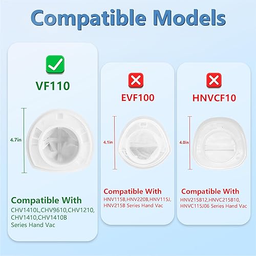 Miniatura 7 de Paquete de 9 filtros de repuesto para Black and Decker Power Tools VF110 Dustbuster aspiradora de mano inalámbrica CHV1410L CHV9610 CHV1210 CHV1410