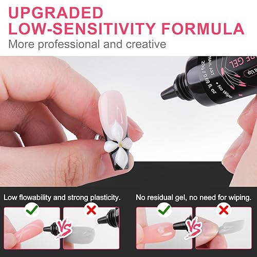 Miniatura 4 de MEKK Gel de uñas 3D, gel de escultura de 0.55 oz para arte de uñas, diseños de pegamento transparente que no se limpia, moldea y decoración,