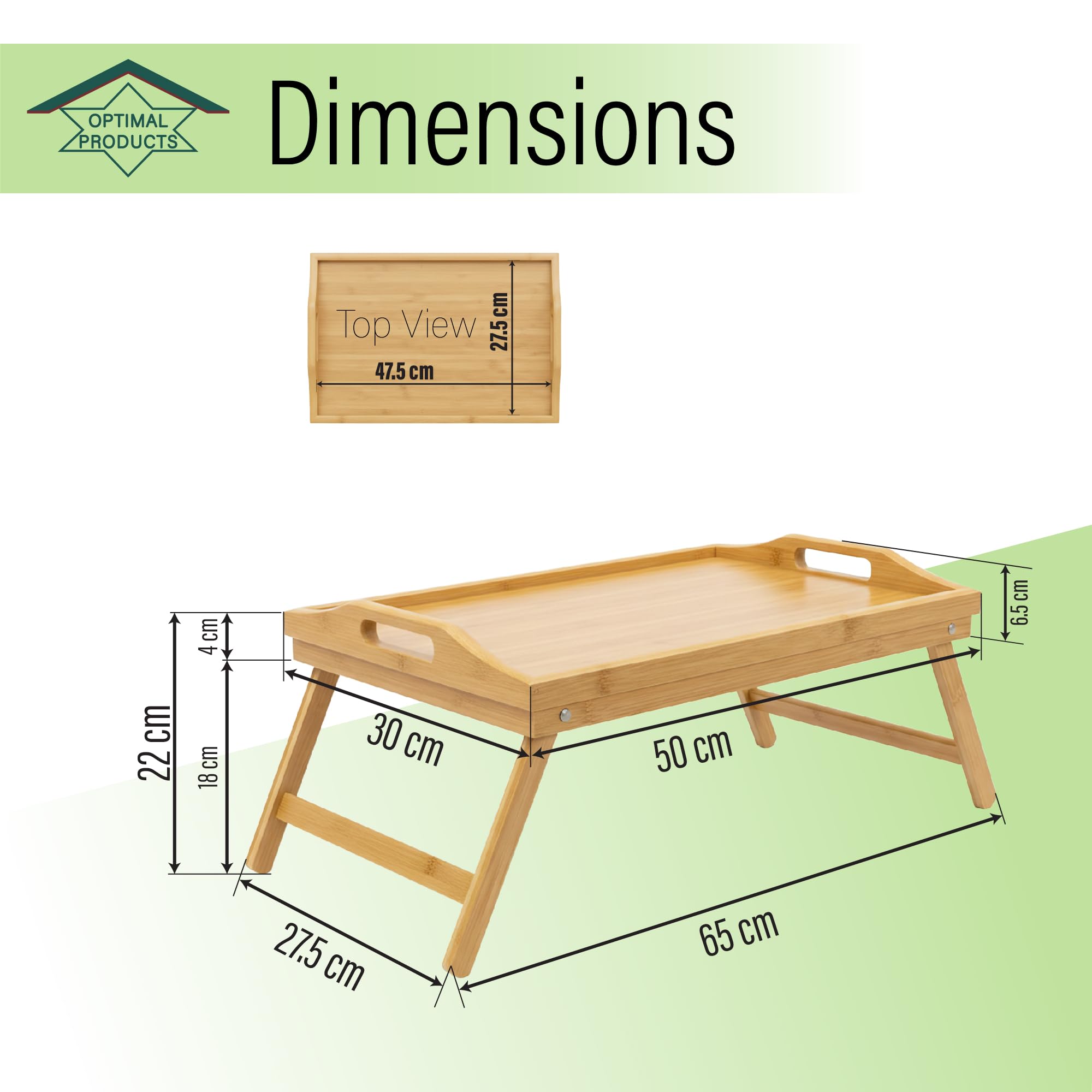 Klappbares Bambus-Serviertablett,21,5 x 47 x 27 cm, für das Bett, Knie-Tablett, mit Griffen, einfach zu reinigen, natürlich braun