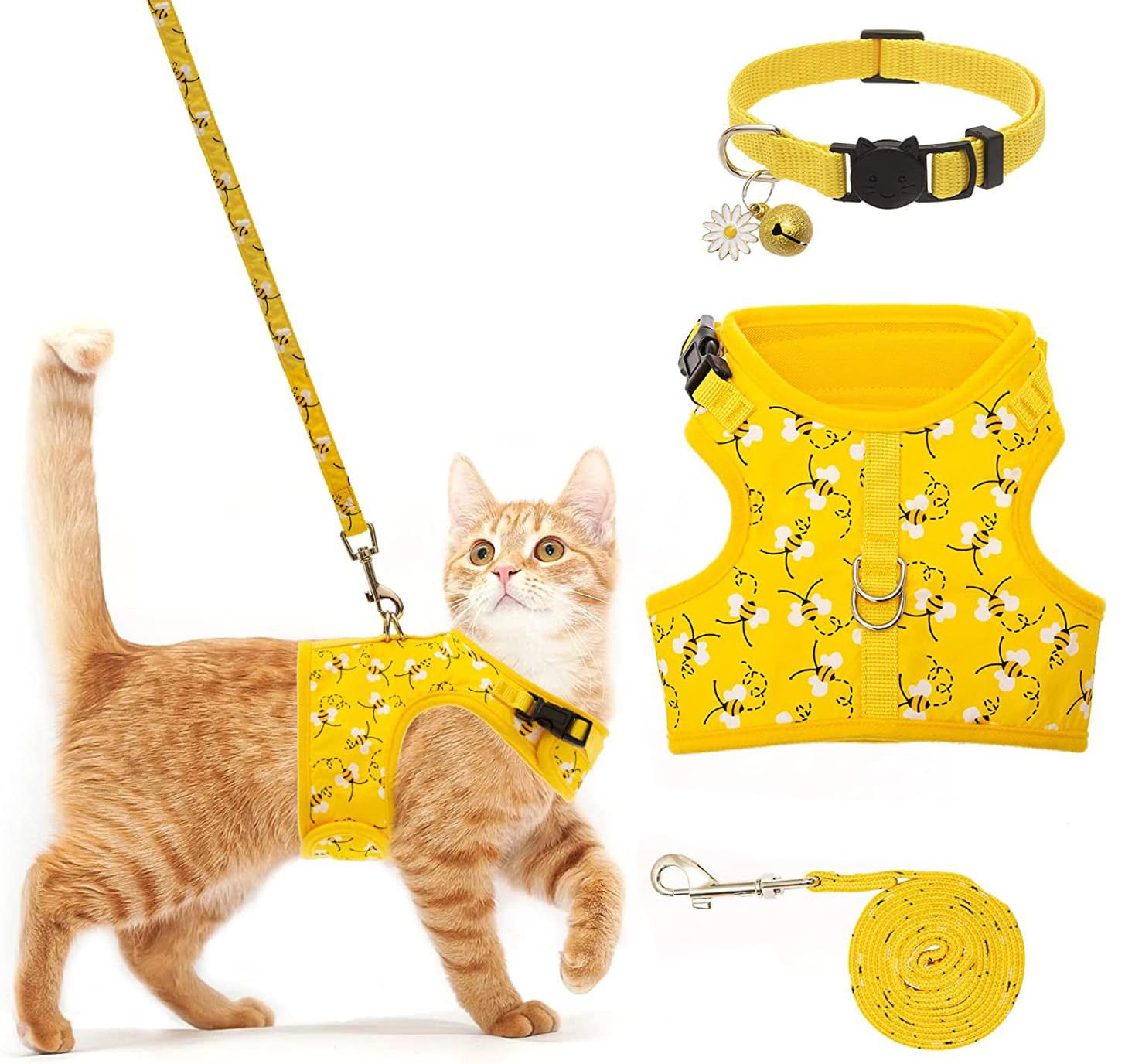 PETANGEL Cat & Small Dog Puppy Harness with Leash and Collar for Walking - Escape Proof - Adjustable Soft Vest Harnesses for Small Dogs and Cats (Size L, Adjustable Chest: 42cm - 45cm) (B0CP46JRSR) Amazon Price History, Amazon Price Tracker