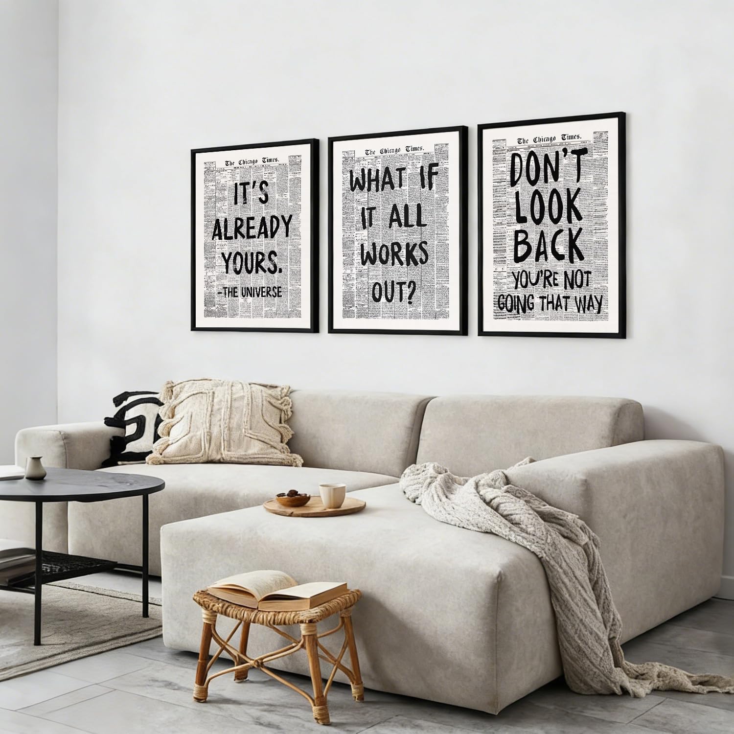 3Pcs Of Black And White Retro Newspaper Canvas Wall Art Fashion Inspirational Quotes Posters Prints Positive Affirmation Quotes Pictures Paintings Minimalist Wall Decorations 16x24 Inch Unframed