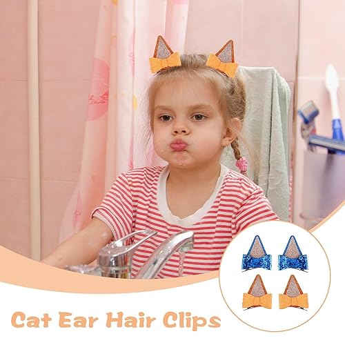 Miniatura 5 de 2 pares de pinzas para el pelo de orejas azules para niñas y niños, adorables accesorios de pasadores de pelo con lazo, decoraciones de fiestas de