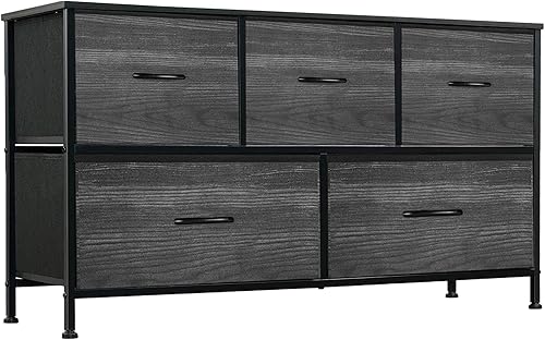 Cómoda de 5 cajones para dormitorio cómoda de 21 pulgadas de alto x 40 pulgadas de largo x 12 pulgadas de ancho para armario guardería entrada