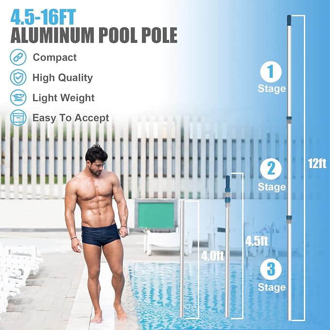 Palo telescópico de aluminio para piscina 16 pies miniatura 2