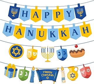 Happy Hanukkah Decorations Paper Banners - Holiday Chanukah Party Supplies Favors