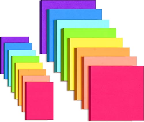 Paquete de 16 notas adhesivas de 3 x 3 pulgadas y 1.5 x 2 pulgadas, bloc de notas autoadhesivas de colores brillantes, 80 hojasbloc en total de 1280