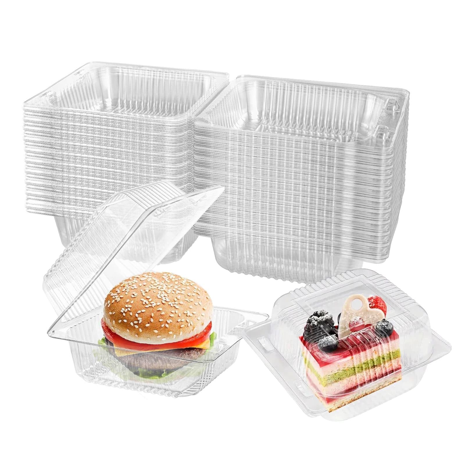Weeloo Clear 100Pcs Cake Slice Boxes For Cake Portions, Individual Cake Containers With Lids, Cupcake Boxes For Sandwiches, Pies, Salad, Cheese (Rectangle)