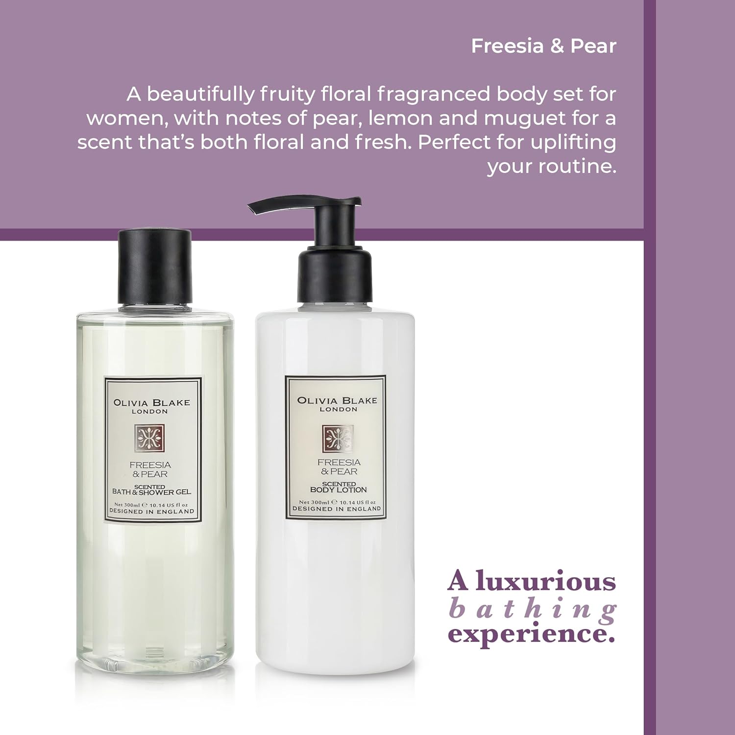 Gift Sets – Luxurious Everyday Essentials for Women, Freesia & Pear Bathing Collection Set, Shower Gel and Body Lotion 300ml/10.14 fl oz