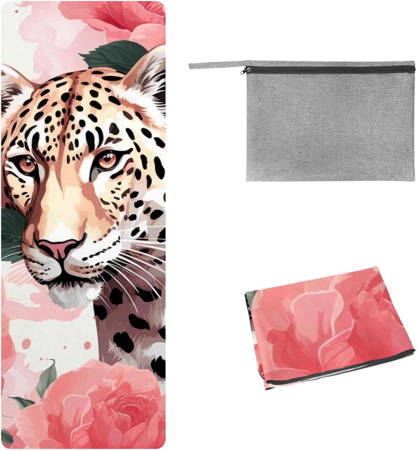 Yoga Towel, Leopard Rose Flower Non Slip Sweat Absorbent Hot Yoga Mat Towel for Hot Yoga, Pilates and Fitness - 72.8" x 26.8"