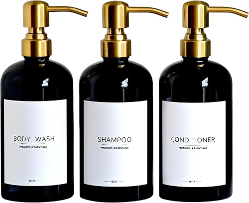 Juego de 3 dispensadores de champú y acondicionador de lujo, modernas botellas de jabón de ducha recargables con bomba de acero inoxidable,