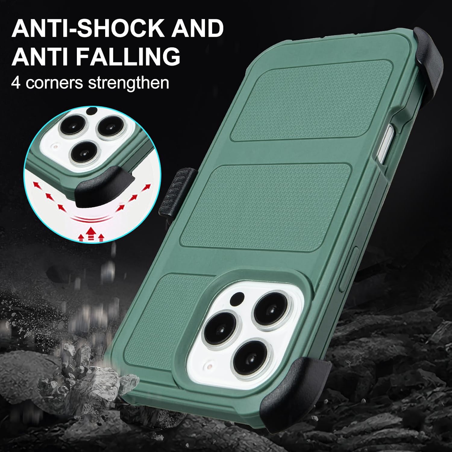 for Defender iPhone 16 Pro Case with Belt Clip,Holster for 16 Pro Phone Case with Kickstand,Rugged for Heavy Duty,2 Layers of Sturdy,Cover for iPhone 16Pro Cases Protective Dark Green