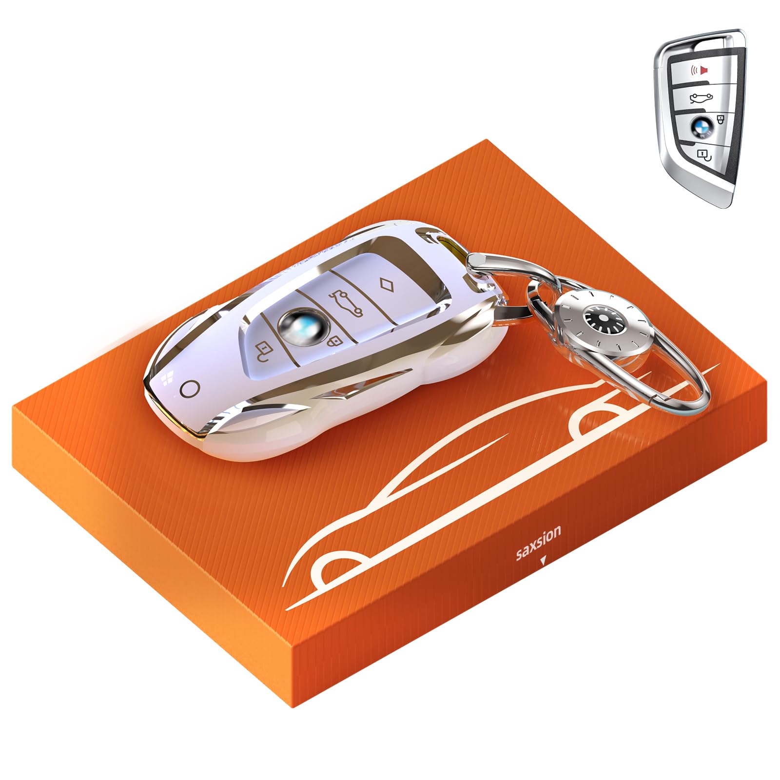 Key Fob Cover for BMW, Electroplated TPU with Patented Design, 1s Snap-On Installation, Compatible with X1 X2 X3 X4 X5 X6 X7 1 2 3 4 5 6 7 8 Series (For BMW-B)