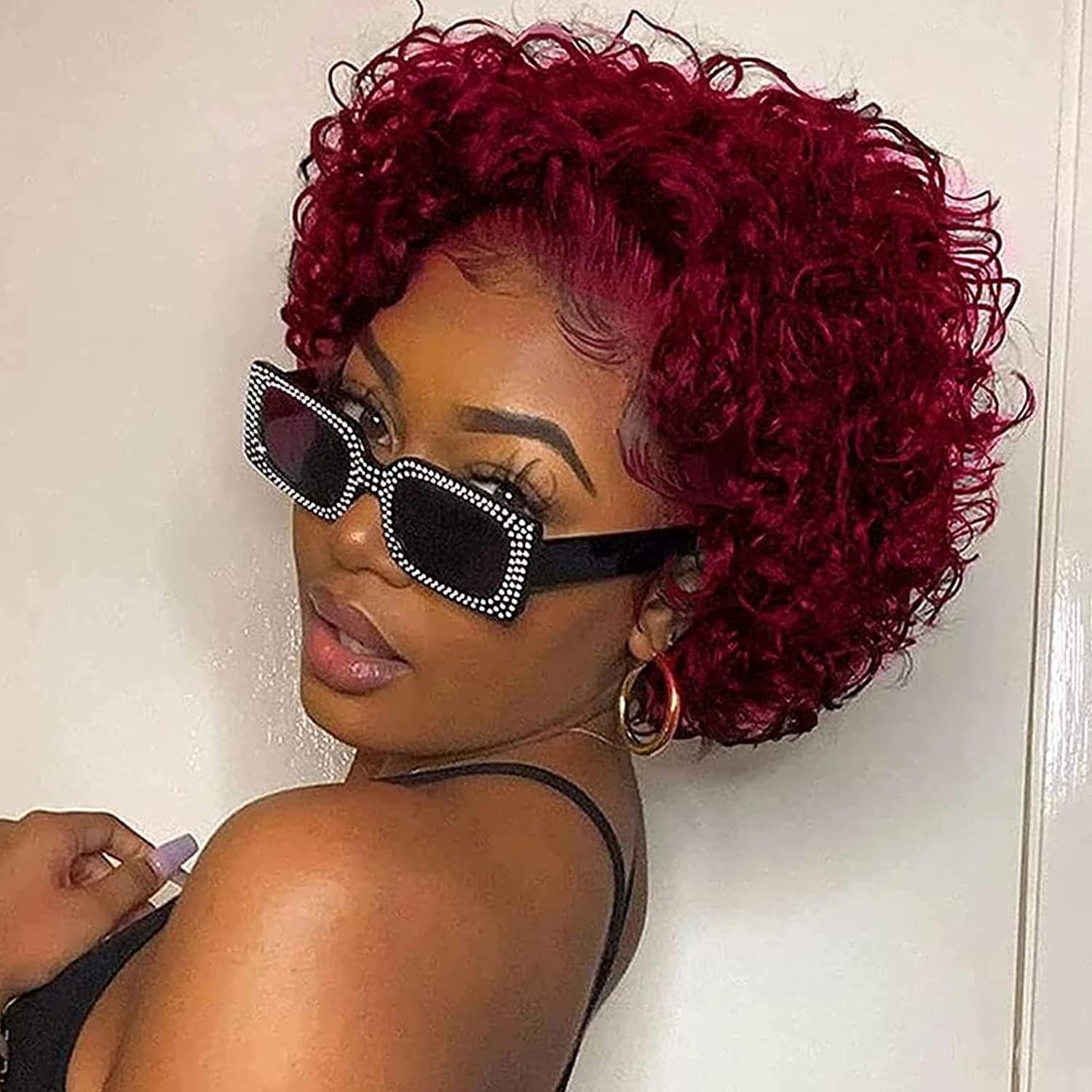 Leniku Short Curly Lace Wigs Pixie Cut Bob Style Lace Front Human Hair Wigs For Black Women Brazilian Virgin Remy Hair Wigs 6inch Burgundy Pre Plucked Curly Frontal Wig With Hand Tied Hairline 99J