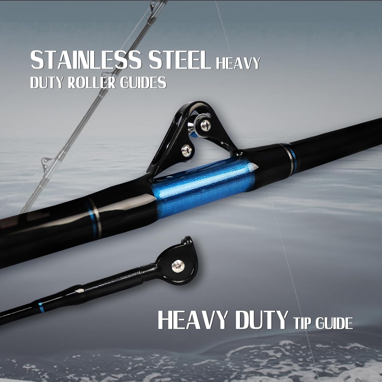 Fiblink Fishing Trolling Rod 1 Piece/2 Piece Saltwater Offshore Heavy Roller Rod Big Game Conventional Boat Camo Fishing Pole (6'/6'6",30-50lb/50-80lb/80-120lb)