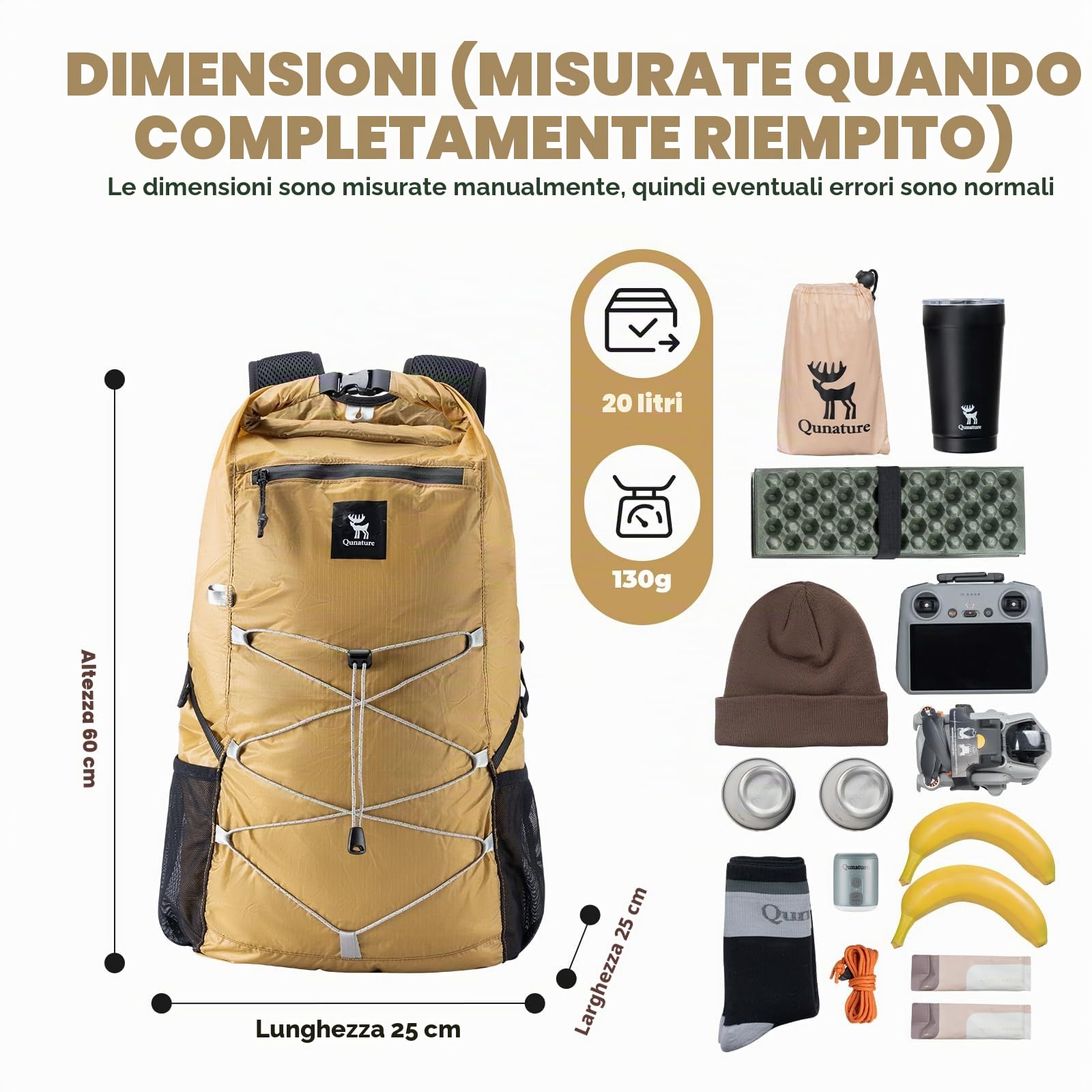 Zaino Trekking Ultraleggero Pieghevole 20L, Zaino da Viaggio Impermeabile Uomo e Donna Sportivo, Portatile e Regolabile, per Escursionismo Hiking Alpinismo