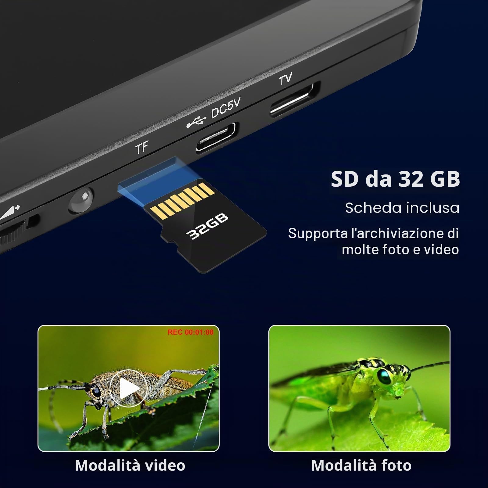 WADEO Microscopio Digitale Professionale, [7" Schermo LED] [1200X] Microscopio per Saldatura con 2 Lampade Regolabili, Scheda 32GB, Uscita HDMI per TV, PC, Windows, Mac (7" - 1200X - HDMI + USB)